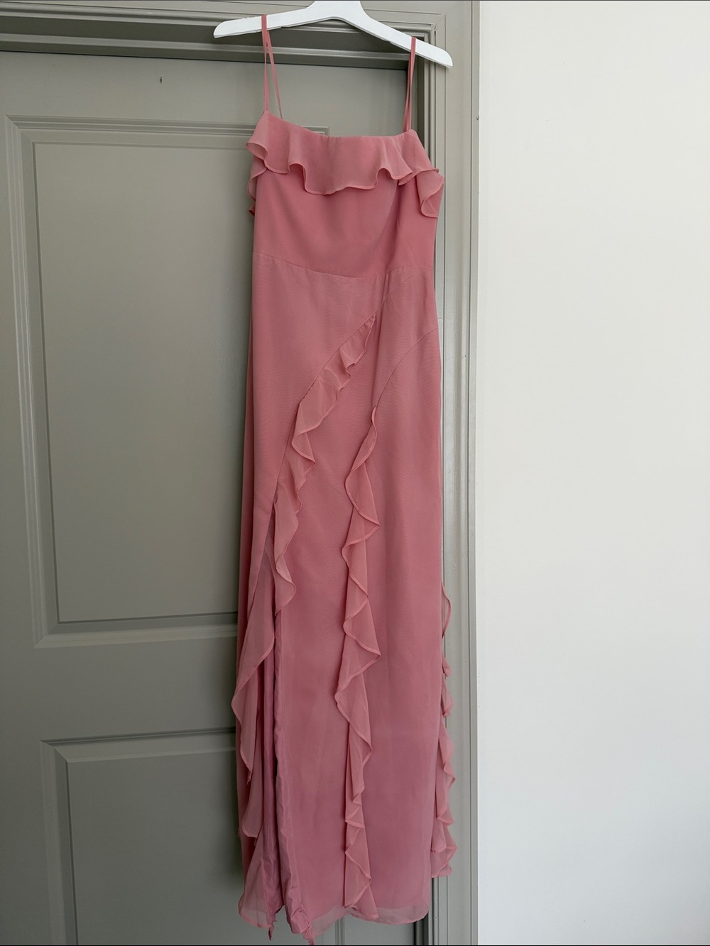 Azazie Dusty Rose Ruffle-Trim Wedding Guest Dress